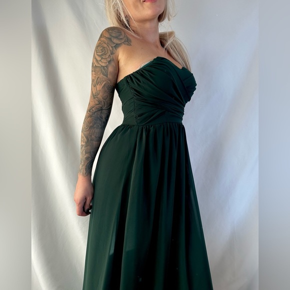 Lulus dark green corset sleeveless maxi dress wedding coctail party - Picture 3 of 5